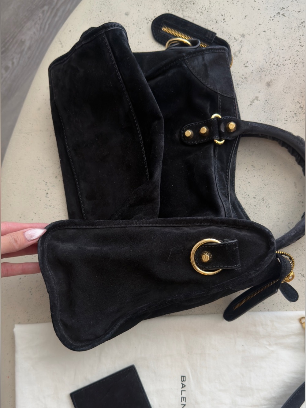 Authentic Balenciaga Black Suede CITY Bag with Gold Hardware - Picture 6 of 12
